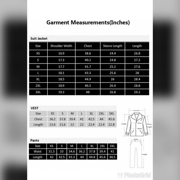 Mens Two Button Notch Lapel Slim Fit 3 Piece Suit Blazer Jacket Tux Vest - Picture 7 of 7